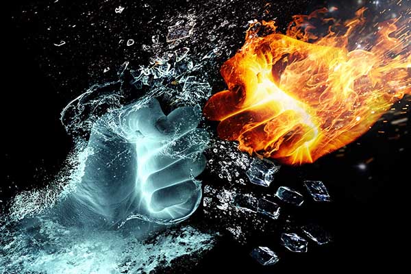 Fire and Water fists hitting